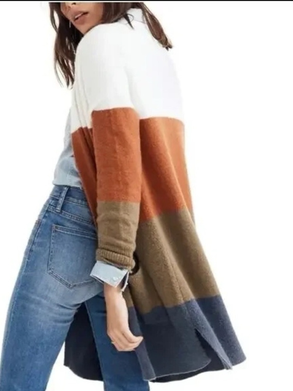 (NWT) Madewell Colorblock Open-Front Cardigan — White, Rust, Olive, Navy